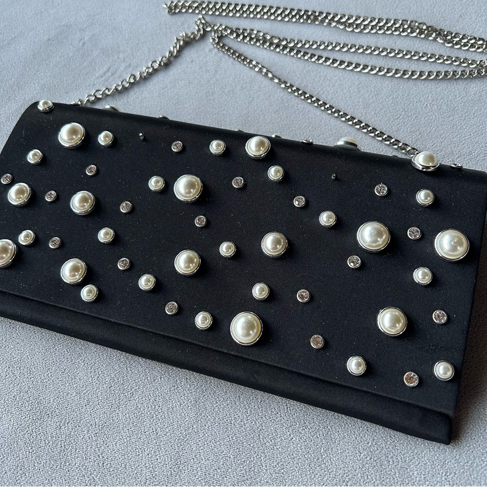 Nordstrom ~ Clutch with Detachable Chain Strap ~ Faux Pearl & Rhinestone